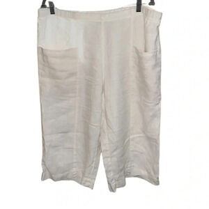 Pure Jill White Linen Wide Leg Cropped Pants Size Large